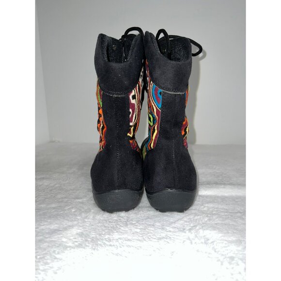 Handmade LaceUp Black Boots With Colorful Tribal Embroidered Design Womens Size8 - Picture 6 of 9